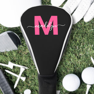 Modern Script Girly Pink Monogram Naam Golfheadcover