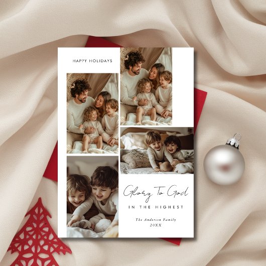 Modern script glorie aan God Kerst religieus Feestdagenkaart