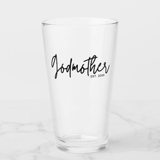 Modern Script Godmother Established Date Glass Cup Glas (Voorkant)