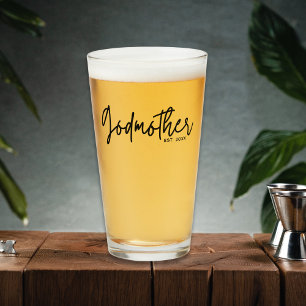 Modern Script Godmother Established Date Glass Cup Glas
