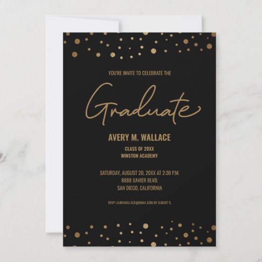 Modern script Gold Celebrate Afstuderen uitnodigin Aankondiging (Voorkant)