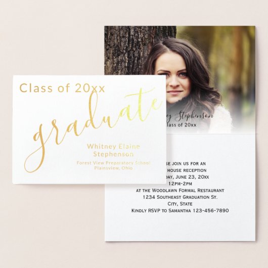 Modern Script Gold Foil Foto Afstuderen Folie Kaarten (Display)