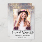 Modern Script Gold Glitter 2 Photo Afstuderen dan Bedankkaart (Voorkant / Achterkant)