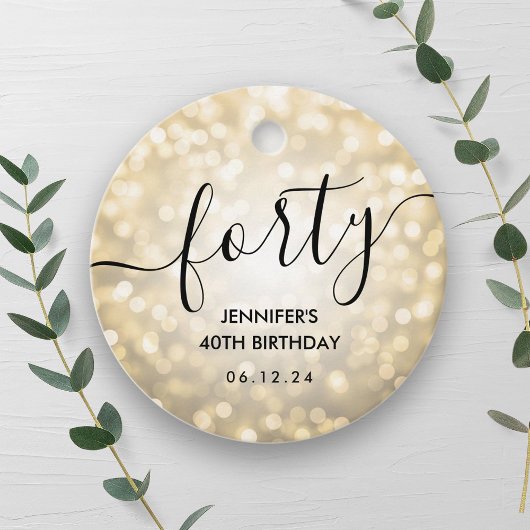 Modern Script Gold Glitter Lights 40e Verjaardag Bedankjes Labels