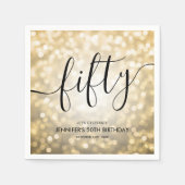 Modern Script Gold Glitter Lights 50ste verjaardag Servet (Voorkant)