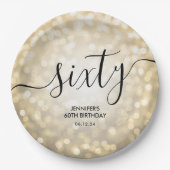 Modern Script Gold Glitter Lights 60ste verjaardag Papieren Bordje (Voorkant)