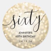 Modern Script Gold Glitter Lights 60ste verjaardag Ronde Sticker (Voorkant)