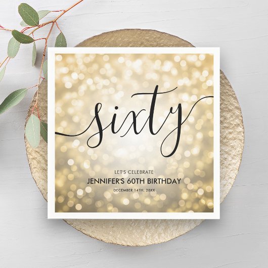 Modern Script Gold Glitter Lights 60ste verjaardag Servet