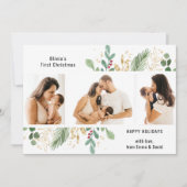 Modern Script Gold Greenery Baby eerste Kerstmis Feestdagenkaart (Voorkant)