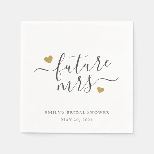 Modern Script Gold Hearts Future Mrs Vrijgezellenf Servet (Voorkant)