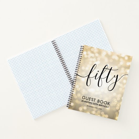 Modern Script Gold Lights 50e Verjaardag GASTENBOE Notitieboek (Binnen)