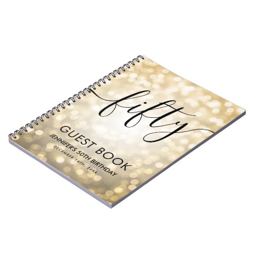 Modern Script Gold Lights 50e Verjaardag GASTENBOE Notitieboek (Linkerzijde)