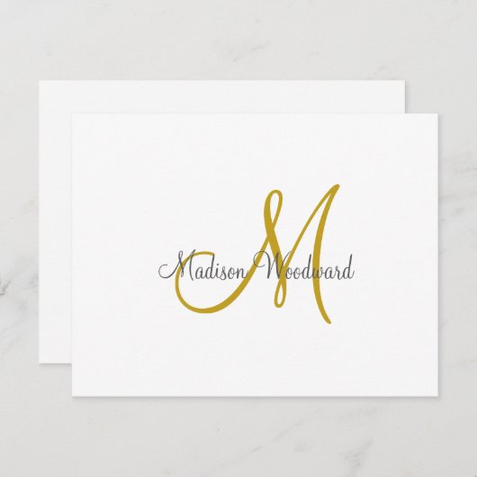 Modern Script Gold Monogram Notitiekaartje (Voorkant / Achterkant)