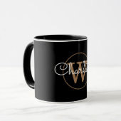 Modern Script Gold Monogram zwart Mok (Voorkant links)