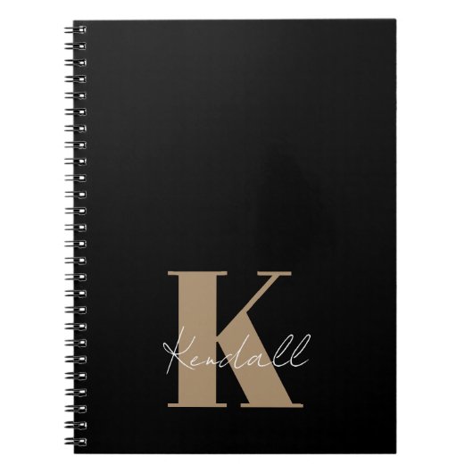 Modern Script Gold Monogram zwart Notitieboek (Voorkant)