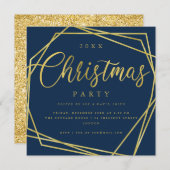 MODERN Script Gold Navy Folie Lijst Kerstfeest Kaart (Voorkant / Achterkant)