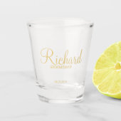 Modern Script Gold Personalized Groomsman Shot Glas (Voorkant)