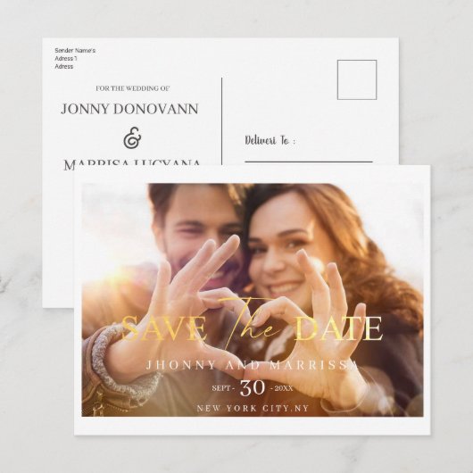 Modern Script Gold Wedding Briefkaart (Voorkant / Achterkant)