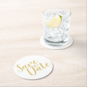 Modern script Gold Wedding Save the Date Ronde Kartonnen Onderzetter (Insitu)
