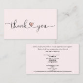 modern script gooit roze hart bedankt voor je opdr visitekaartje (Voorkant / Achterkant)