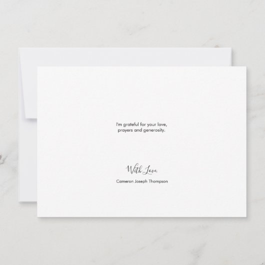 Modern Script Goud Cross Grey Jongen Eerste Commun Bedankkaart (Achterkant)