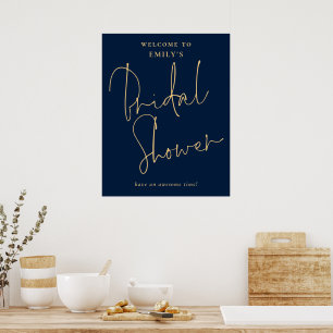 Modern Script Goud Navy Welkom op Bruidsfeest Poster