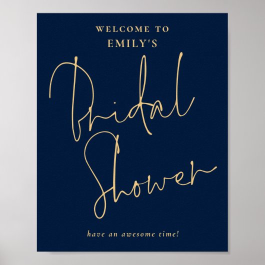 Modern Script Goud Navy Welkom op Bruidsfeest Poster (Voorkant)