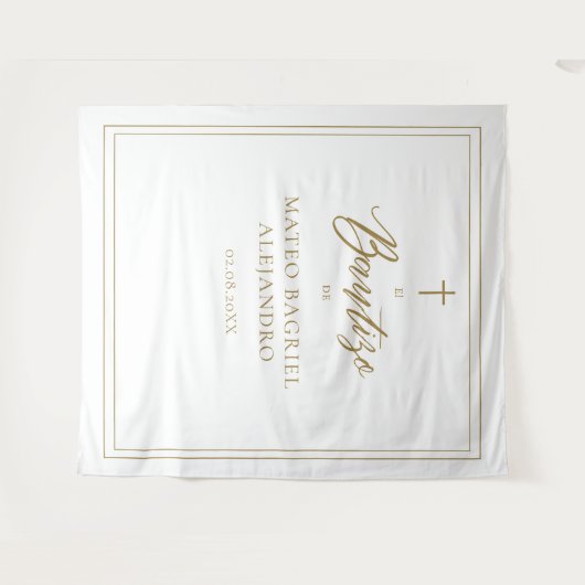 Modern Script Goud Spaans Bautizo Achtergrond Wandkleed (Voorkant (horizontaal))