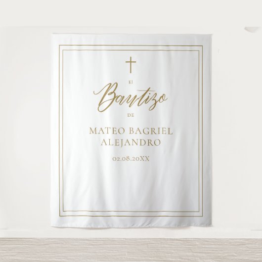 Modern Script Goud Spaans Bautizo Achtergrond Wandkleed (Voorkant)