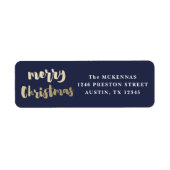 Modern Script Goud Zalig Kerst Terug Adres Etiket (Voorkant)