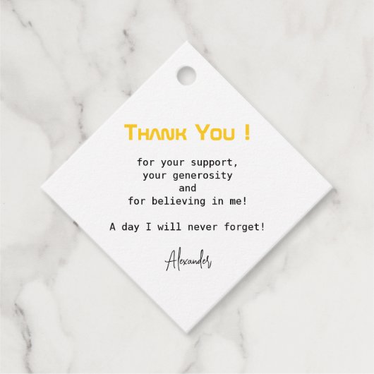 Modern Script Goud Zwart Afstuderen Dank u Bedankjes Labels (Voorkant)