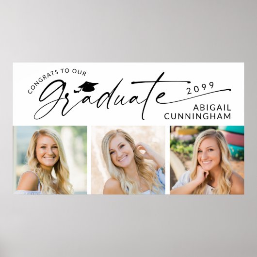 Modern Script Graduate 3 Photos Graduation Party Poster (Voorkant)