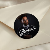Modern Script Graduate Photo Graduation Ronde Sticker