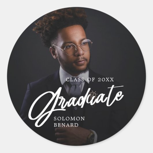 Modern Script Graduate Photo Graduation Ronde Sticker (Voorkant)