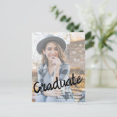 Modern Script Graduate Simple Photo Graduation Briefkaart (Staand voorkant)
