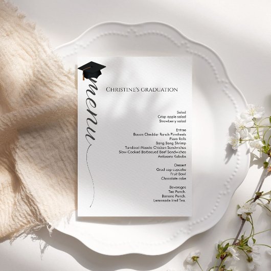 Modern script Graduation party diner menu