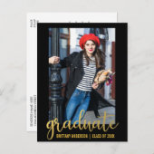 Modern Script Graduation Party Invitation Gold Uitnodiging Briefkaart (Voorkant / Achterkant)