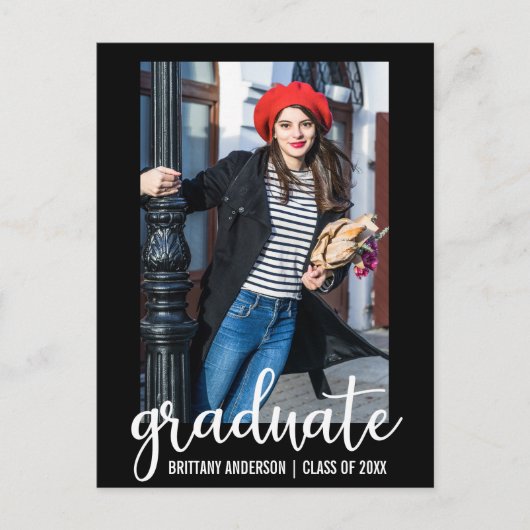 Modern Script Graduation Party Invitation WB Uitnodiging Briefkaart (Voorkant)