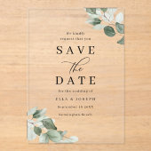 Modern Script Green Leaf Wedding Save The Date Acryl Uitnodigingen (Voorkant)