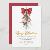 Modern Script Greenery Rode bessen Kerstmis Feestdagenkaart (Voorkant / Achterkant)