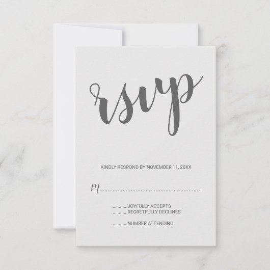 Modern Script Grijs Bruiloft RSVP Kaartje (Voorkant)