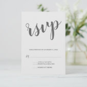 Modern Script Grijs Bruiloft RSVP Kaartje (Staand voorkant)