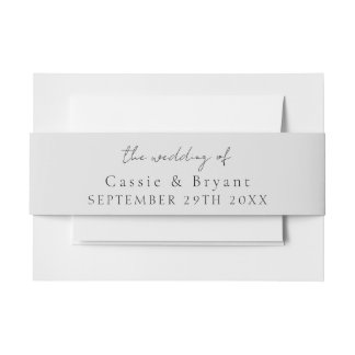Modern Script Grijs Effen Kleur Chic Bruiloft Uitnodigingen Wikkel