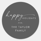 Modern script | Grijze Prettige feestdagen Vakanti Ronde Sticker (Voorkant)