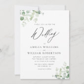 Modern script groen eucalyptus bruiloft kaart (Voorkant)