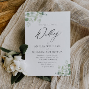 Modern script groen eucalyptus bruiloft kaart