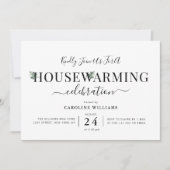 Modern script groen housewarming party kaart (Voorkant)