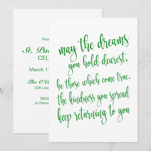 Modern Script Groene Glitter St. Patrick's Day Fee Kaart (Voorkant / Achterkant)