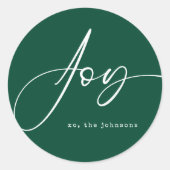Modern Script Groene Kerstvreugde Ronde Sticker (Voorkant)
