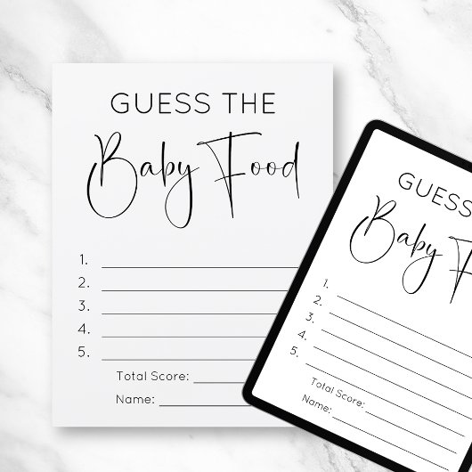 Modern Script Guess Het Baby Food Game Baby shower Kaart
